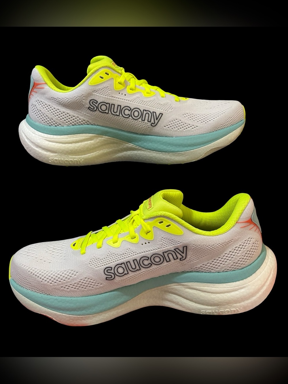LIKE BRAND NEW IN BOX. SAUCONY WOMENS RIDE 19, COLOR WHITE/SPLASH, SIZE 10.5,Run